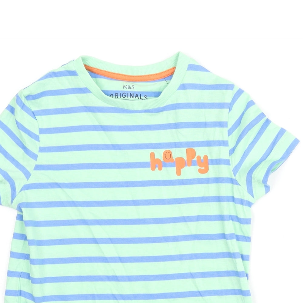 Marks and Spencer Boys Multicoloured Floral Cotton Basic T-Shirt Size 5-6 Years Crew Neck Pullover - Happy