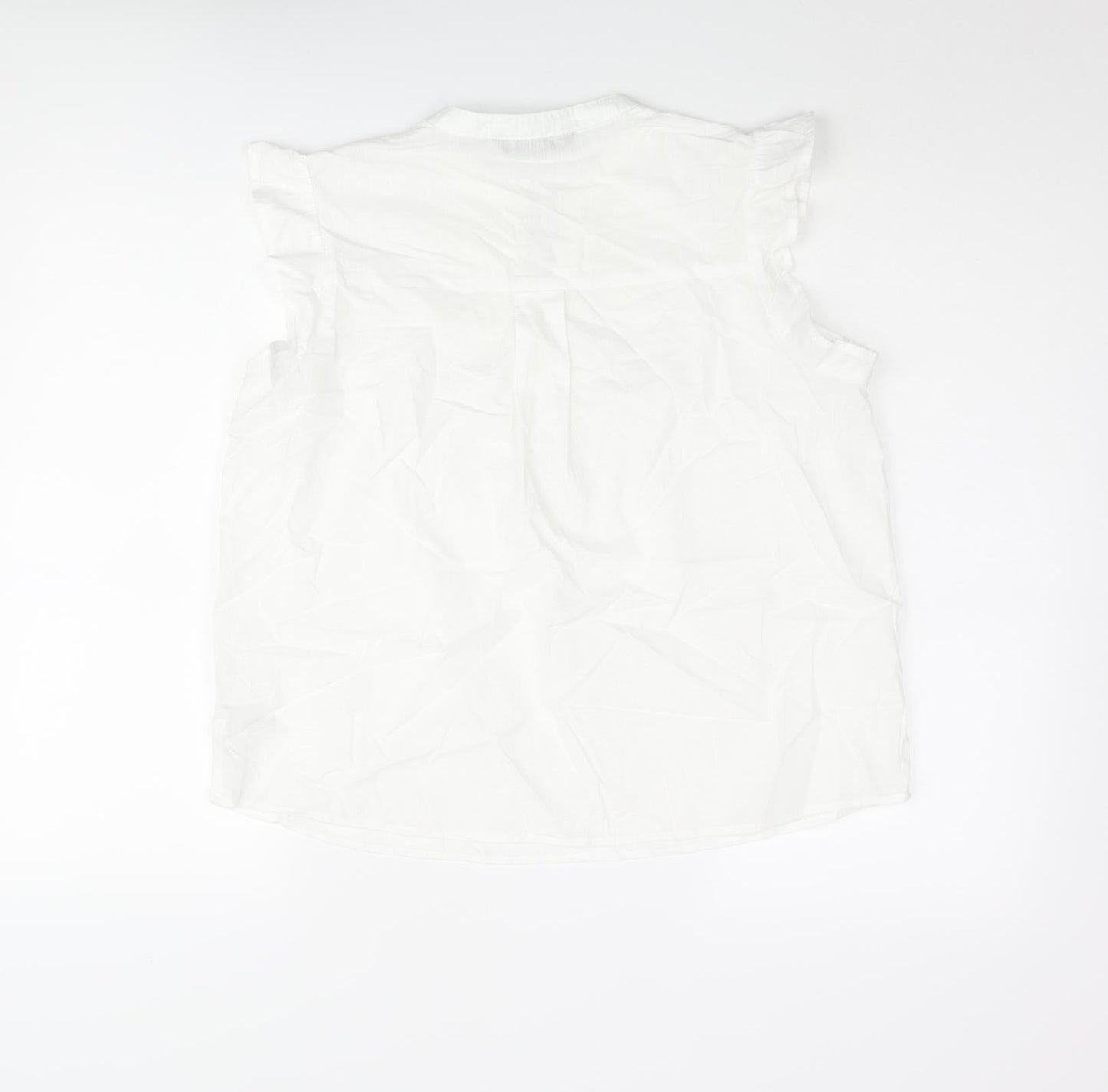 Dunnes Stores Womens White Cotton Basic Blouse Size M V-Neck - Floral Embroidery