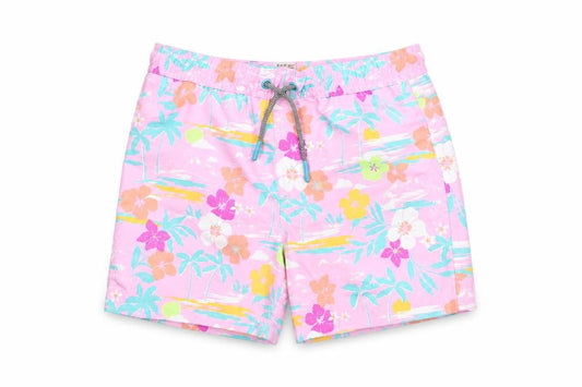 Marks & Spencer Boys Multicoloured Geometric Polyester Sweat Shorts Size 6-7 Years Regular Drawstring - Palm Tree Flower Swim Shorts