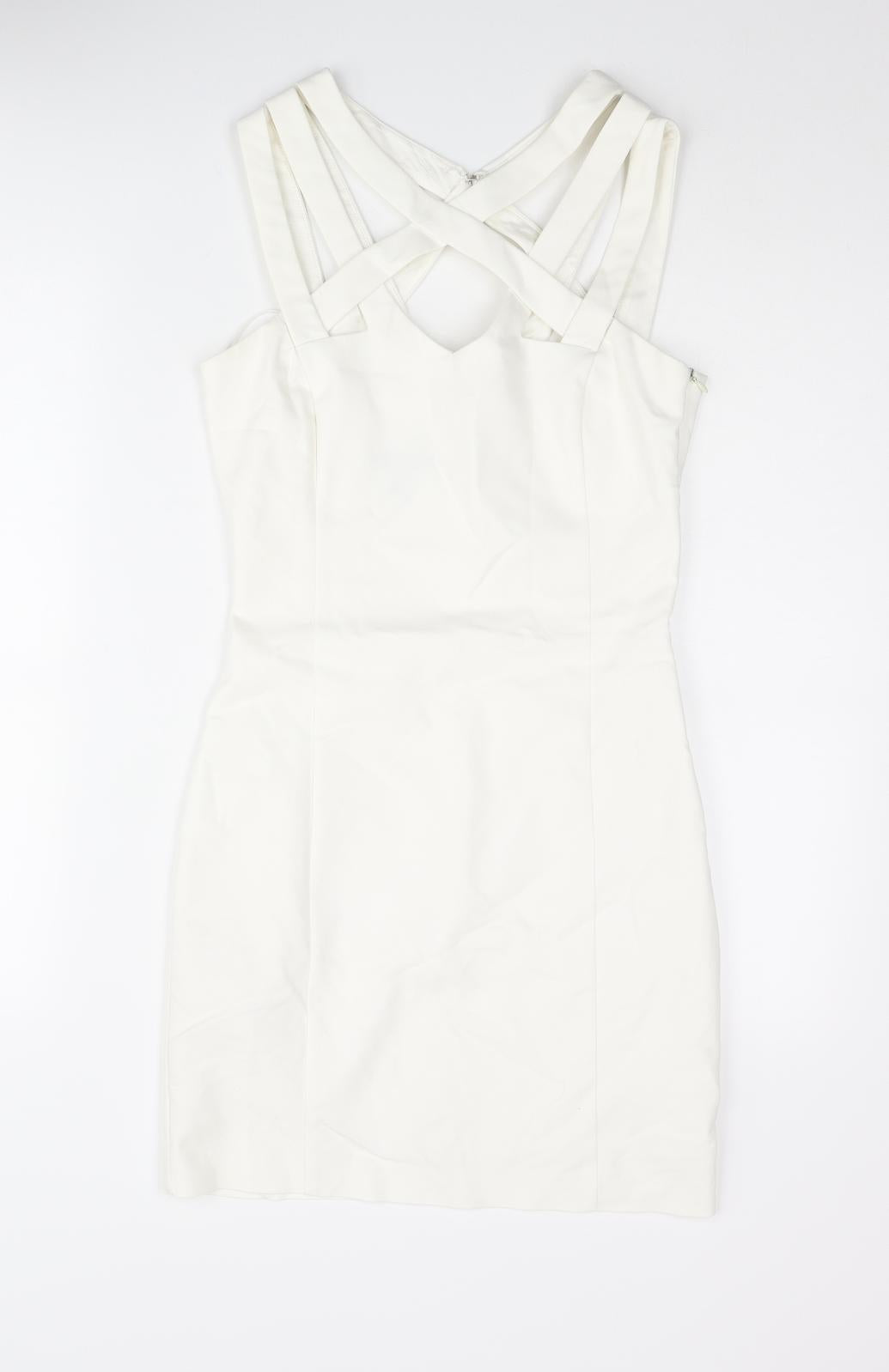Mango Womens White Cotton Bodycon Size S Halter Zip