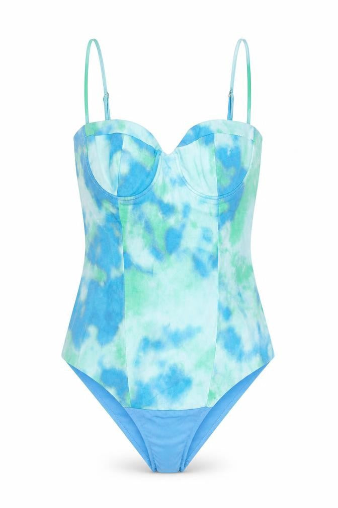 Zara Womens Blue Tie Dye Polyester Bodysuit One-Piece Size XS Zip