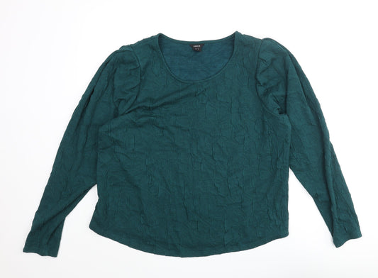 Lindex Womens Green Polyester Basic Blouse Size XL Scoop Neck - Crinkle Look