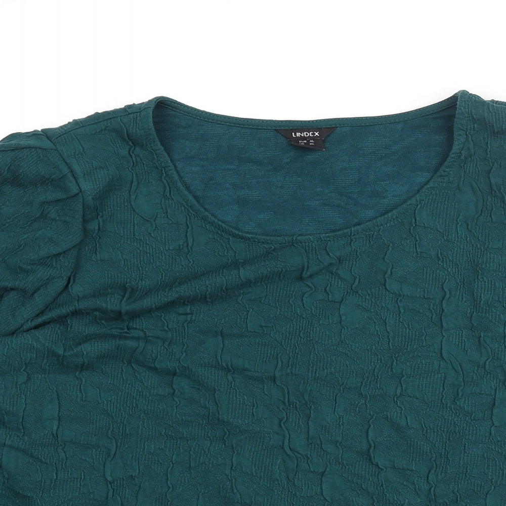 Lindex Womens Green Polyester Basic Blouse Size XL Scoop Neck - Crinkle Look