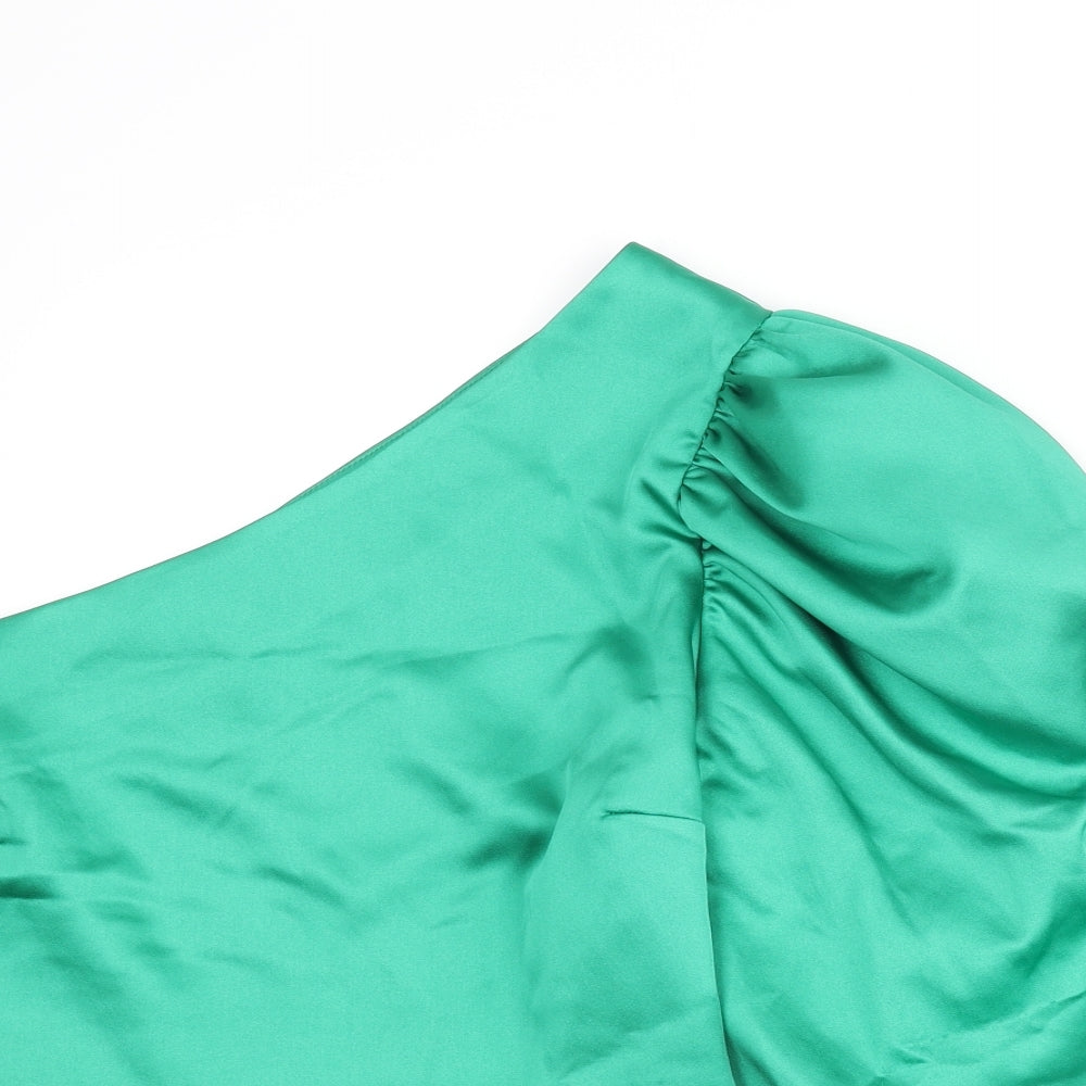 River Island Womens Green Polyester Basic Blouse Size 14 One Shoulder