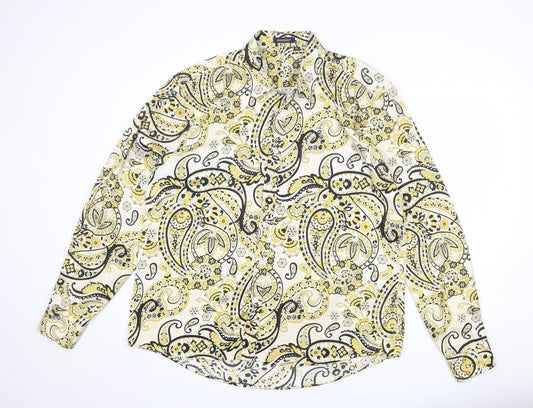 Hisdern Mens Multicoloured Paisley Polyester Button-Up Size XL Collared Button