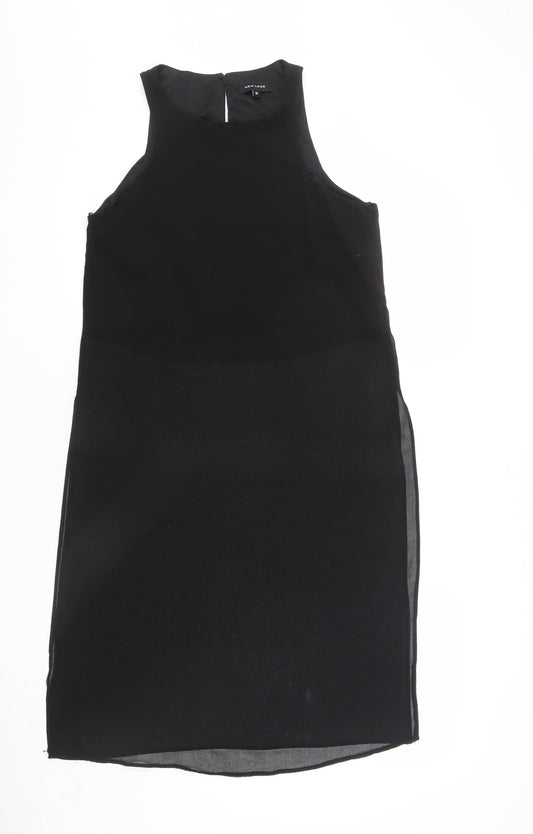 New Look Womens Black Polyester Tunic Blouse Size 10 Round Neck - Sheer