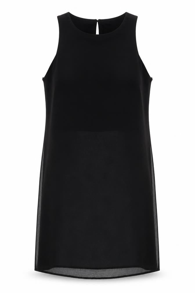 New Look Womens Black Polyester Tunic Blouse Size 10 Round Neck - Sheer
