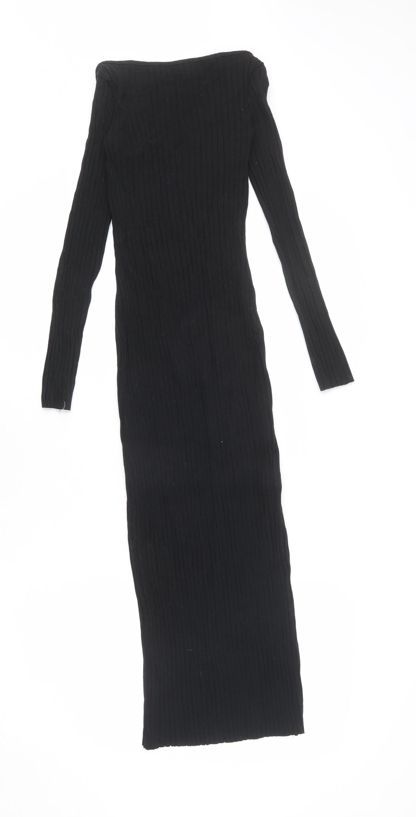 Zara Womens Black Cotton Bodycon Size S Scoop Neck Pullover - Stretchy, Ribbed