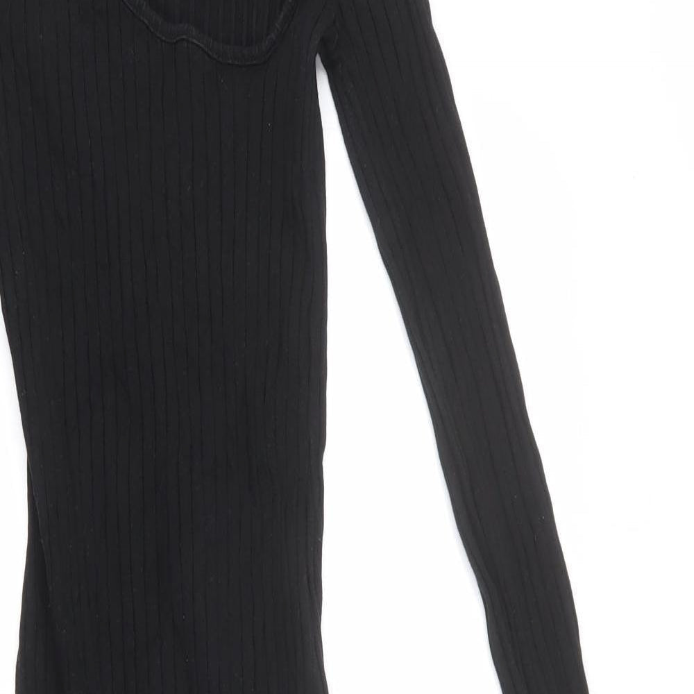 Zara Womens Black Cotton Bodycon Size S Scoop Neck Pullover - Stretchy, Ribbed