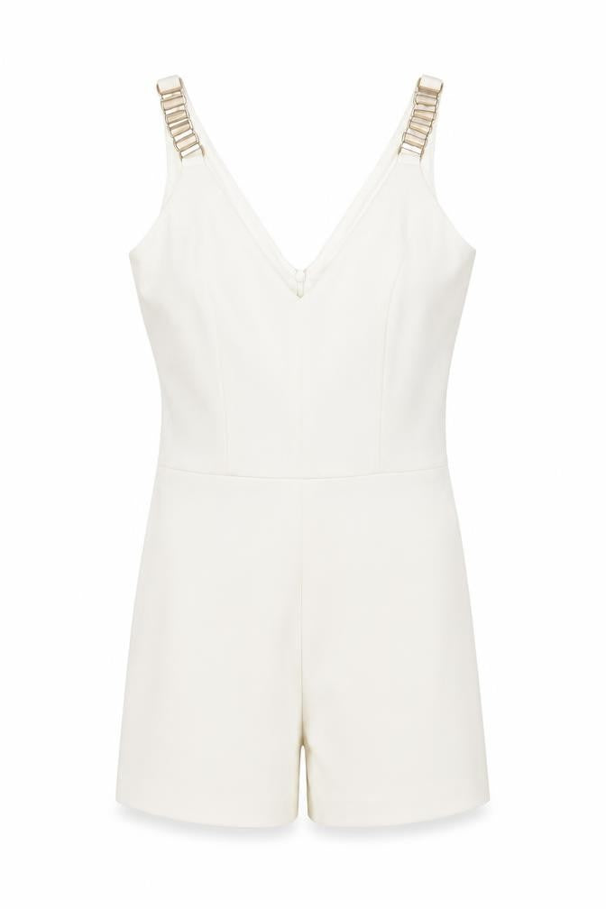 Miss Selfridge Womens White Polyester Romper One-Piece Size 6 Zip - Chain Strap