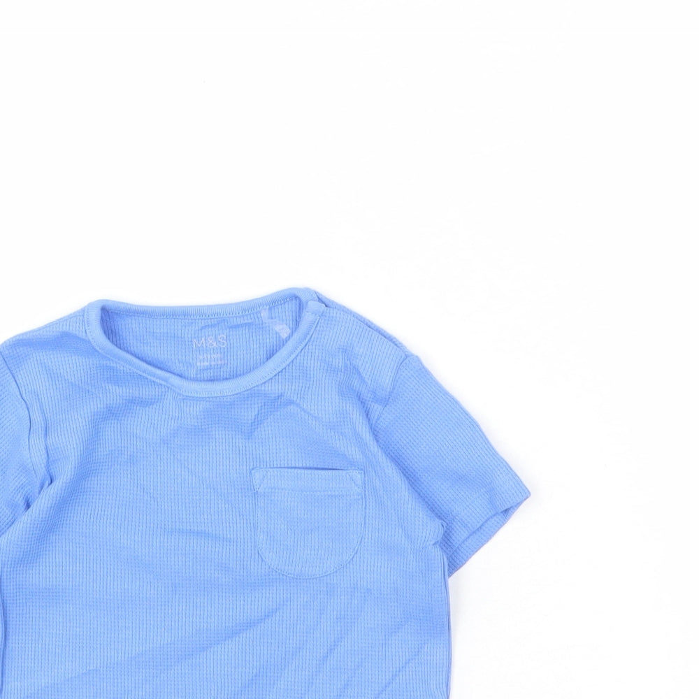 Marks and Spencer Baby Blue Cotton Basic T-Shirt Size 9-12 Months Round Neck Pullover