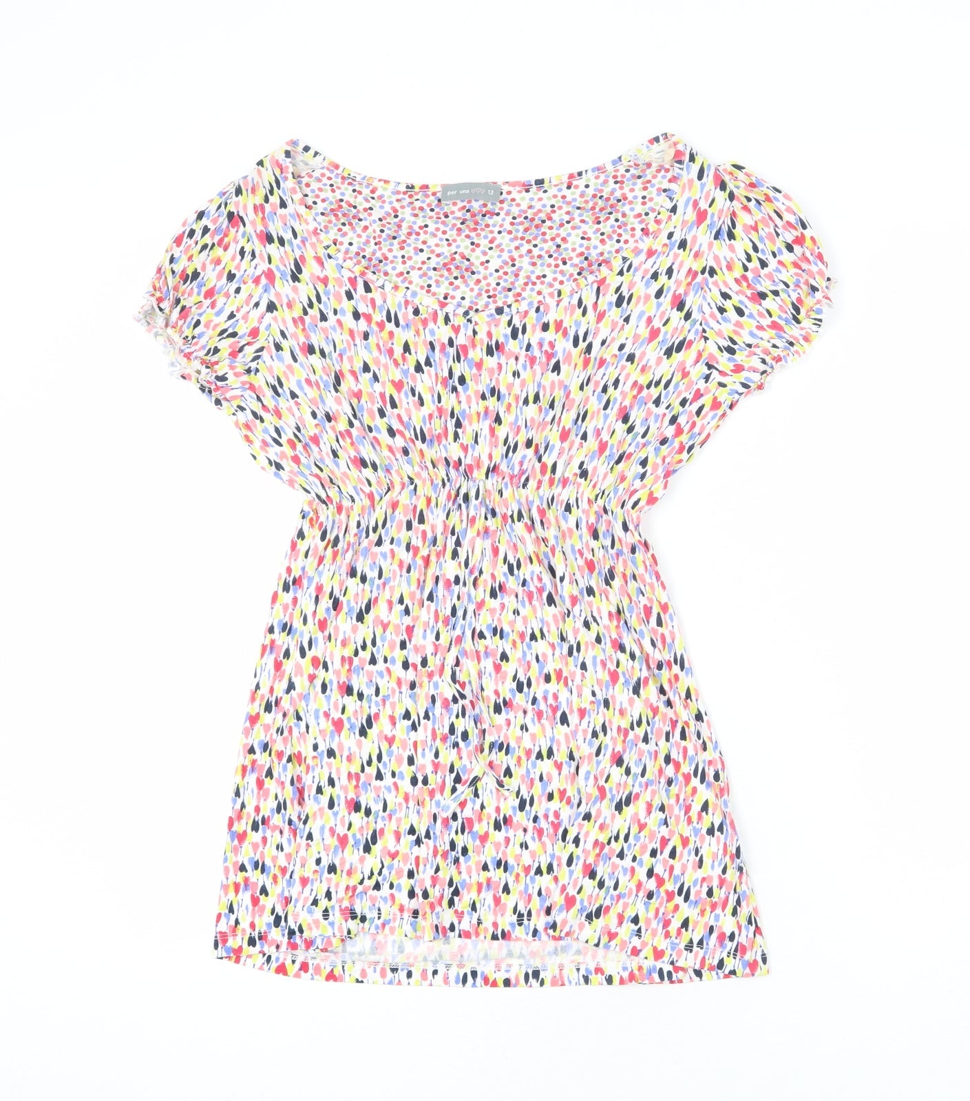 Per Una Womens Multicoloured Geometric Viscose Tunic T-Shirt Size 12 V-Neck - Elastic Waist
