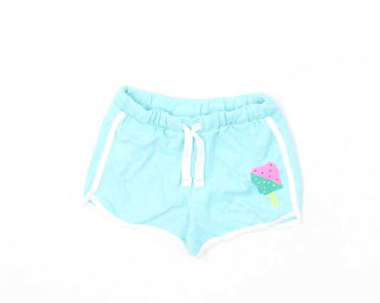 Marks and Spencer Girls Blue 100% Cotton Sweat Shorts Size 6-7 Years Regular Drawstring - Ice Lolly