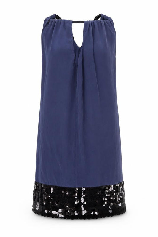 Coast Womens Blue Silk Sheath Size 6 Round Neck Tie - Sequins, Keyhole Cut Out
