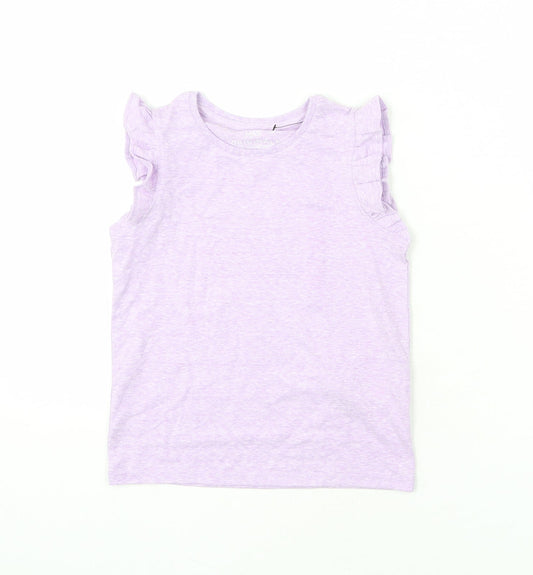 Marks and Spencer Girls Purple Cotton Basic T-Shirt Size 4-5 Years Round Neck Pullover - Ruffle Detail