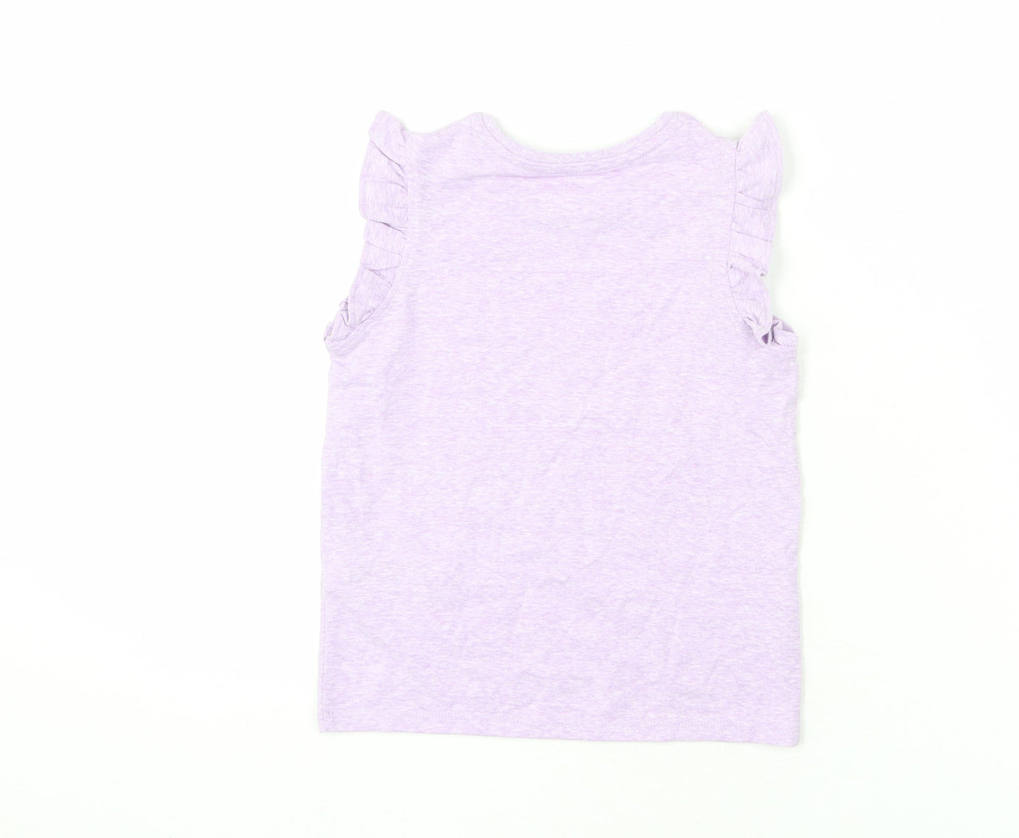 Marks and Spencer Girls Purple Cotton Basic T-Shirt Size 4-5 Years Round Neck Pullover - Ruffle Detail