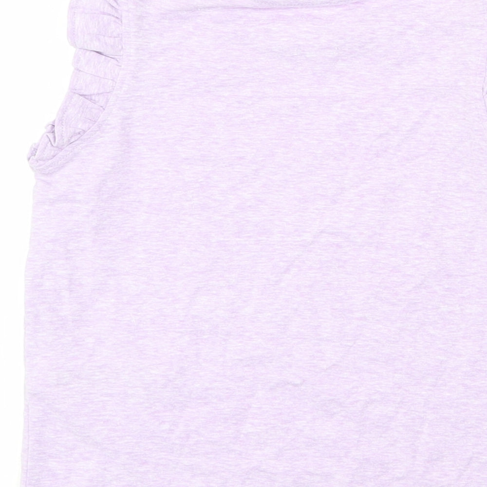 Marks and Spencer Girls Purple Cotton Basic T-Shirt Size 4-5 Years Round Neck Pullover - Ruffle Detail