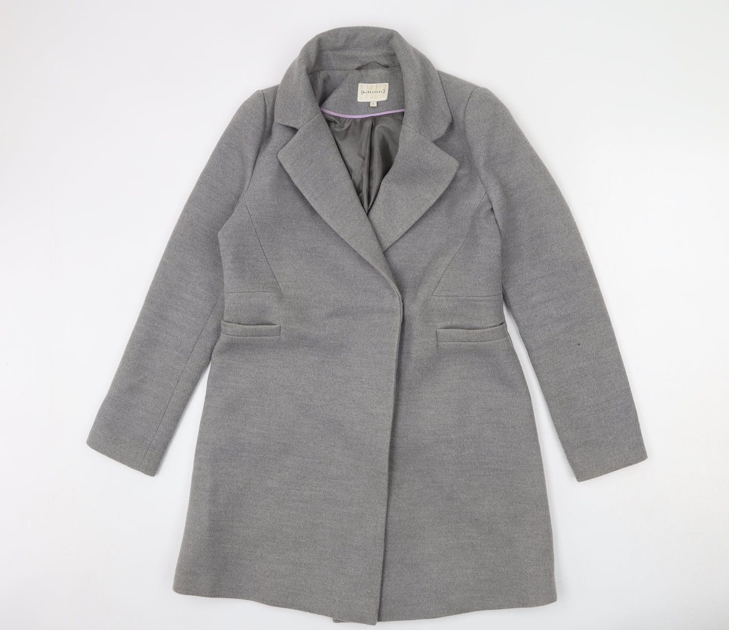 Warehouse Womens Grey Overcoat Coat Size 8 Button