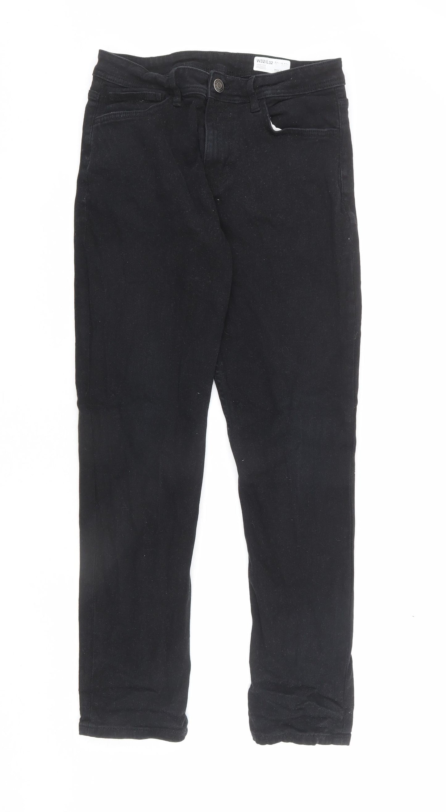 Denim & Co. Mens Black Cotton Straight Jeans Size 32 in L32 in Regular Zip