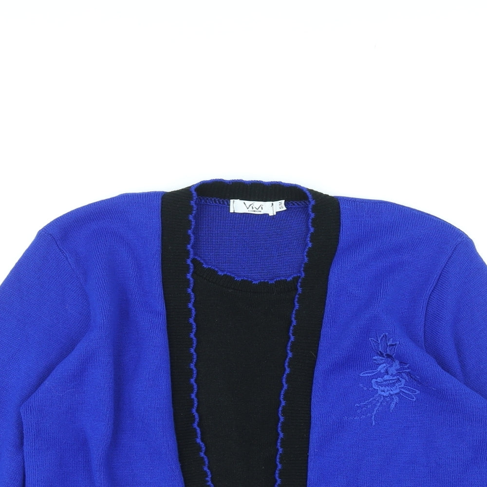 Vivi Womens Blue Round Neck Acrylic Pullover Jumper Size S - Size S-M, Embroidered Flower