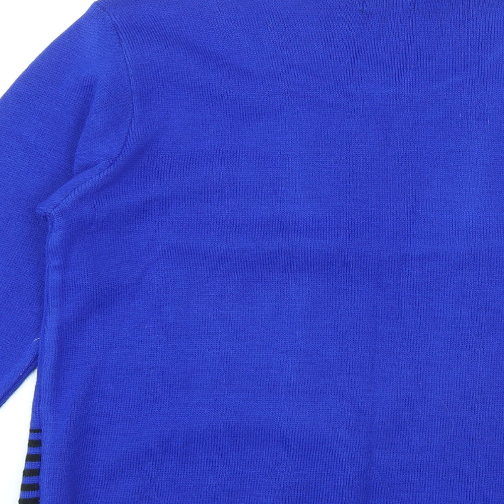 Vivi Womens Blue Round Neck Acrylic Pullover Jumper Size S - Size S-M, Embroidered Flower