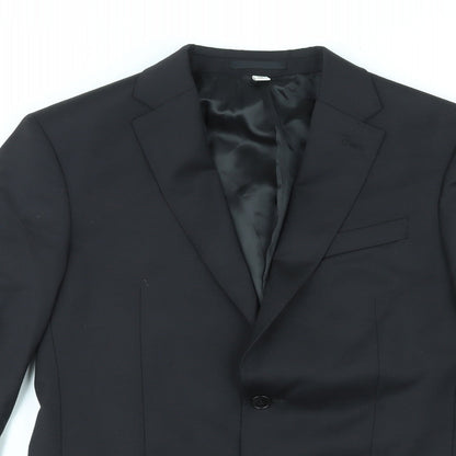 Close-up detail of Autograph men’s black wool jacket blazer, size 38, regular
