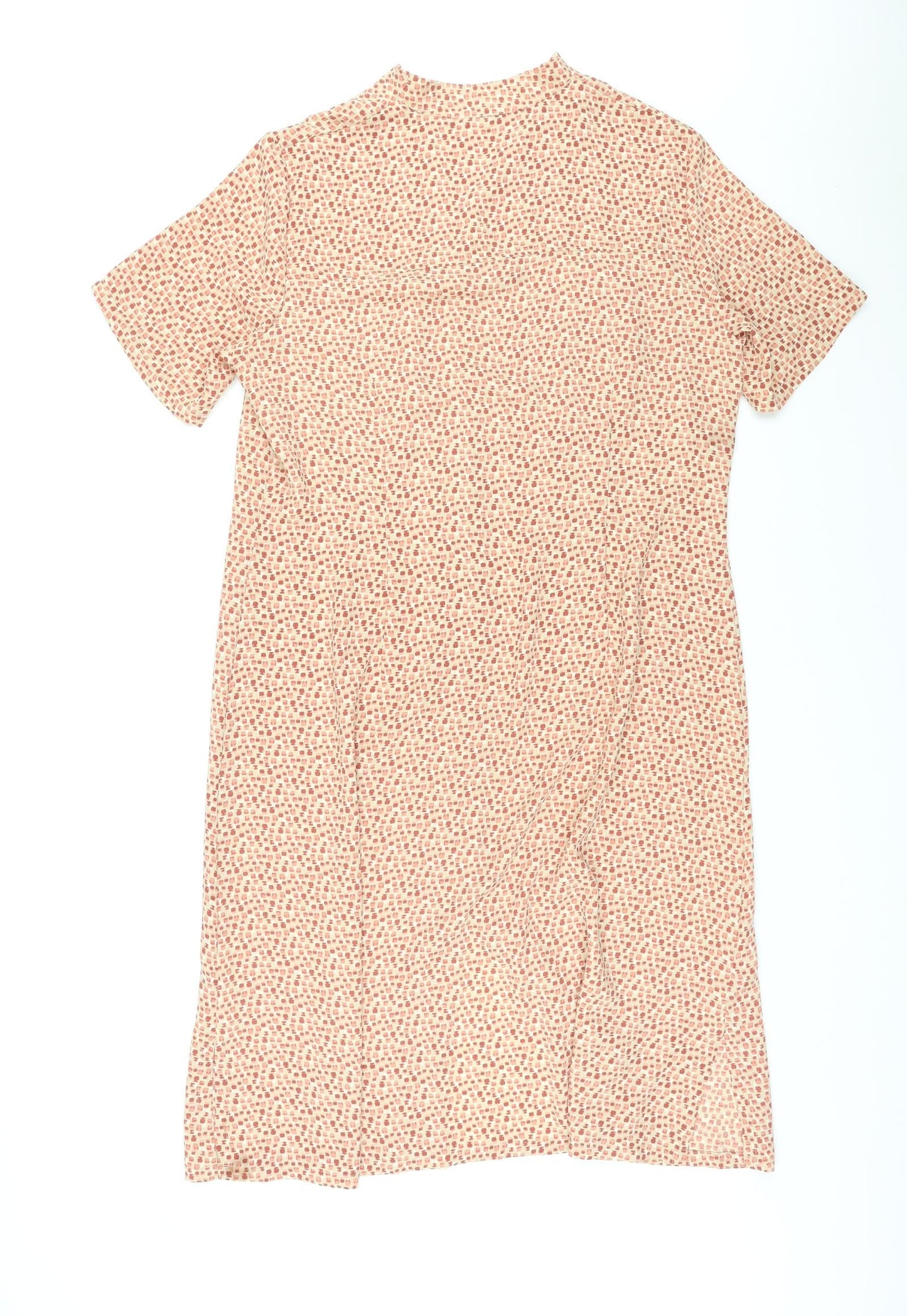 Marks and Spencer Womens Beige Geometric Polyester Shirt Dress Size 18 V-Neck Button
