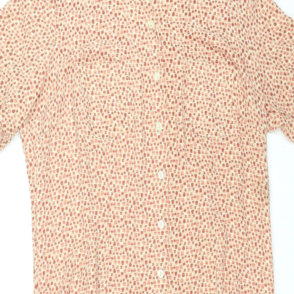 Marks and Spencer Womens Beige Geometric Polyester Shirt Dress Size 18 V-Neck Button