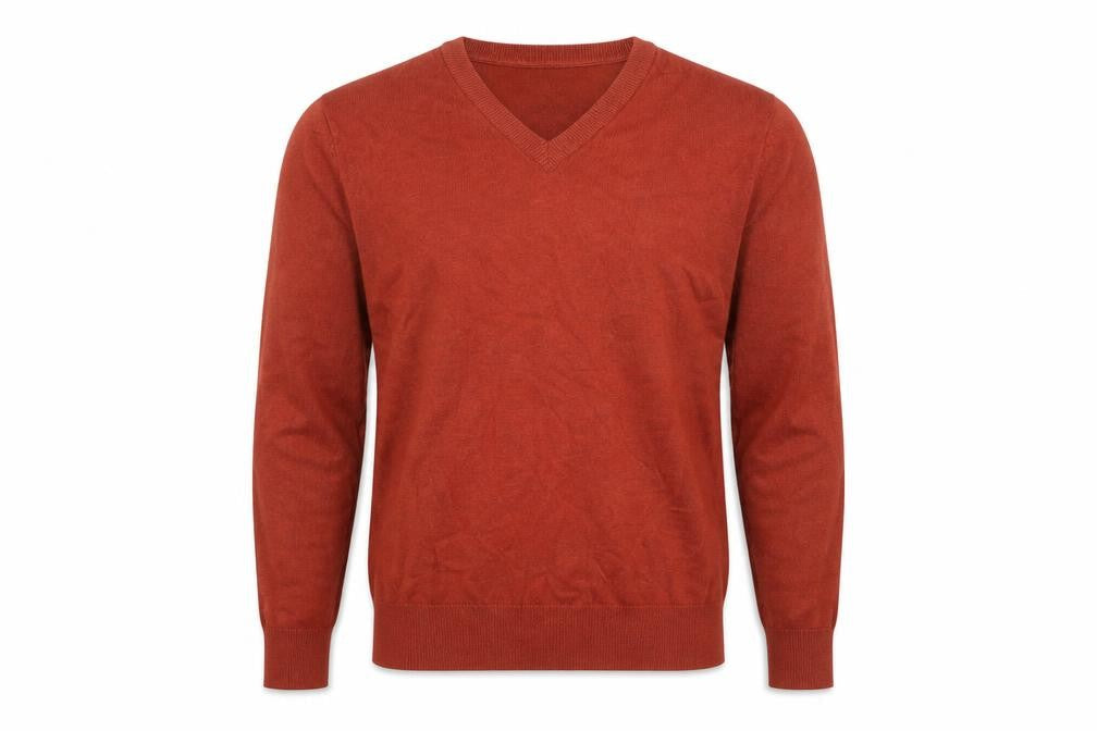 Marks & Spencer Mens Red V-Neck Cotton Pullover Jumper Size S Long Sleeve