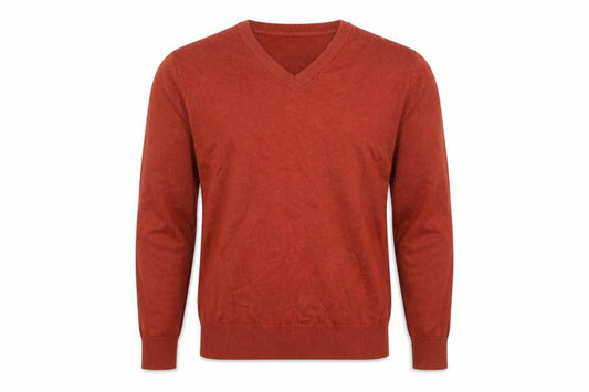 Marks & Spencer Mens Red V-Neck Cotton Pullover Jumper Size S Long Sleeve