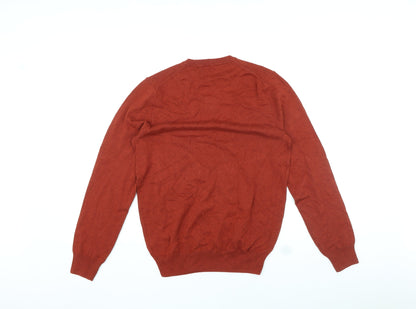 Marks & Spencer Mens Red V-Neck Cotton Pullover Jumper Size S Long Sleeve