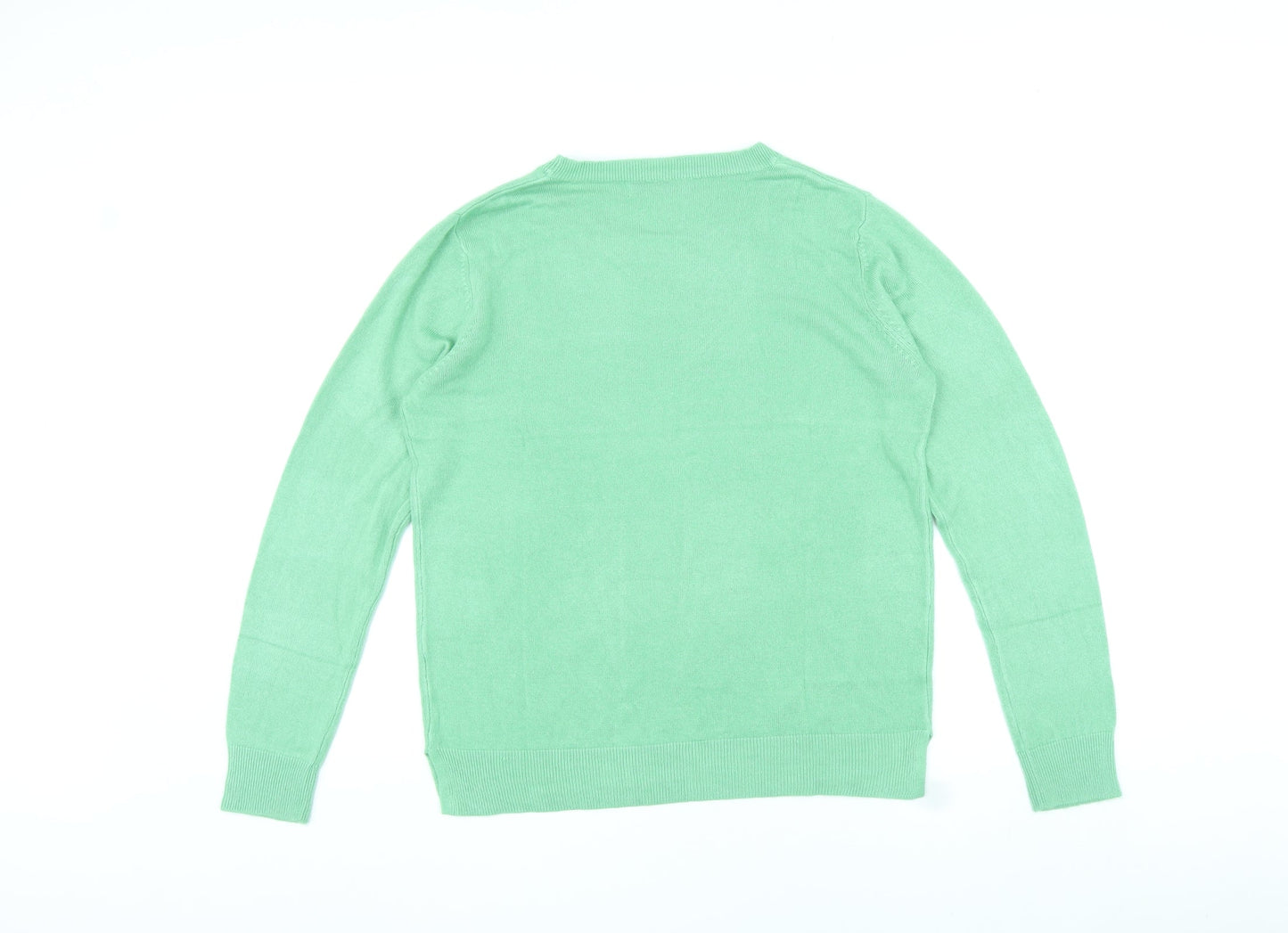 Marks and Spencer Womens Green Round Neck Polyester Pullover Jumper Size 14