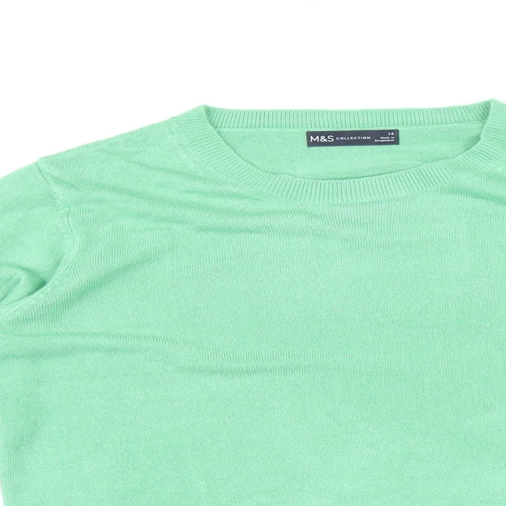 Marks and Spencer Womens Green Round Neck Polyester Pullover Jumper Size 14