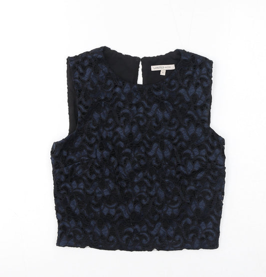 Marks and Spencer Womens Black Polyamide Cropped Tank Size 6 Round Neck - Crochet Overlay