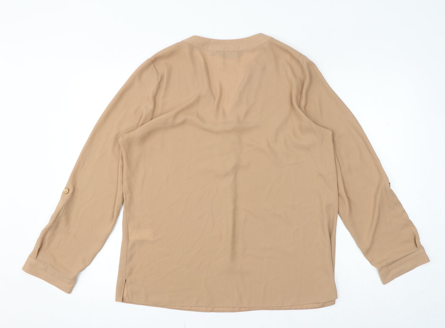 Dorothy Perkins Womens Brown Polyester Basic Blouse Size 14 V-Neck - Roll Up Sleeves