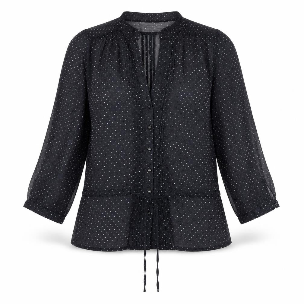 Topshop Womens Black Polka Dot Polyester Basic Button-Up Size 12 V-Neck - Sheer