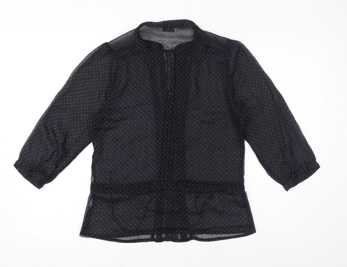 Topshop Womens Black Polka Dot Polyester Basic Button-Up Size 12 V-Neck - Sheer