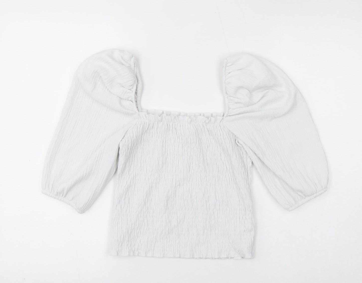 H&M Womens White Polyester Cropped Blouse Size S Square Neck - Shirred