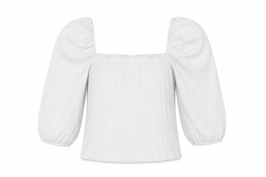 H&M Womens White Polyester Cropped Blouse Size S Square Neck - Shirred