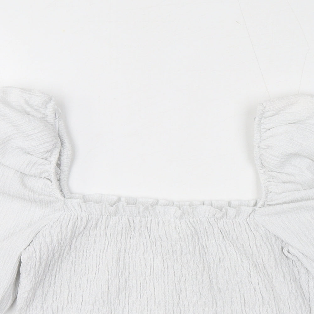 H&M Womens White Polyester Cropped Blouse Size S Square Neck - Shirred