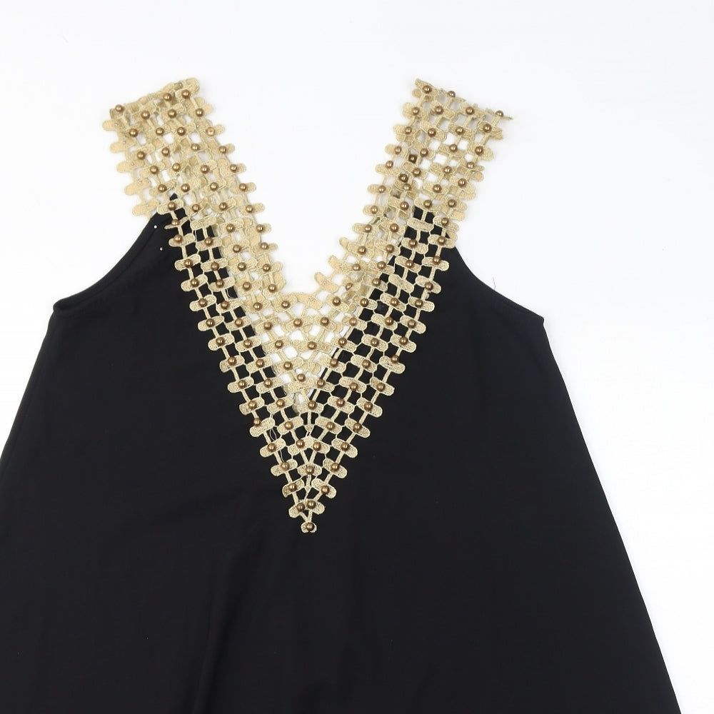 BISOU BISOU Womens Black Polyester Mini Size S V-Neck Pullover - Size S/M, Crochet Details