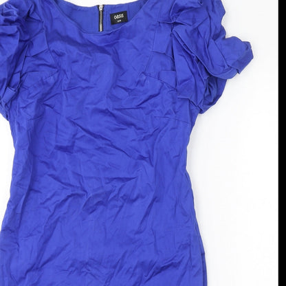Oasis Womens Blue Cotton Shift Size 10 Round Neck Zip - Pockets