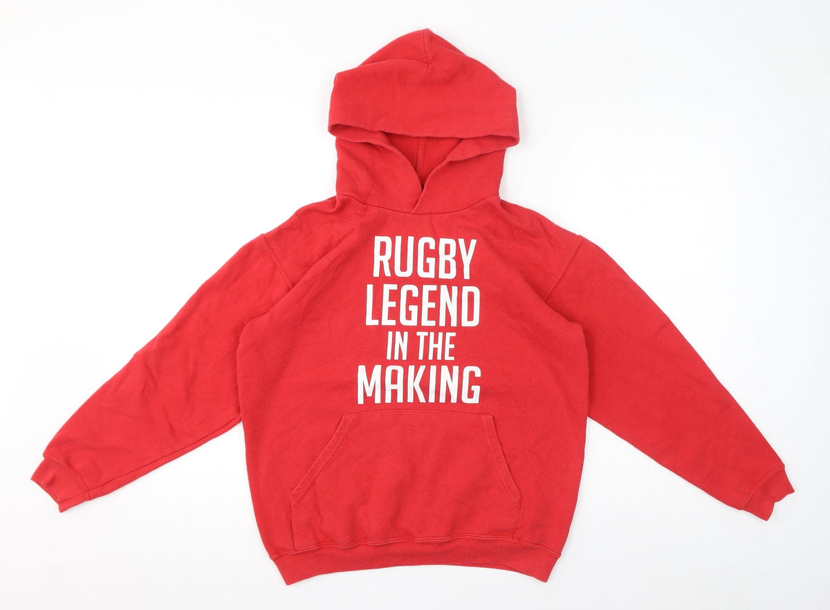 Rugby Boys Red Cotton Pullover Hoodie Size 12-13 Years Pullover - Rugby Legend In The Making