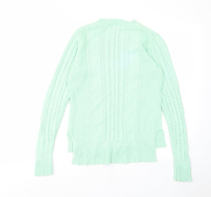Back view of BCBGMAXAZRIA women’s green crew neck cotton jumper, size S