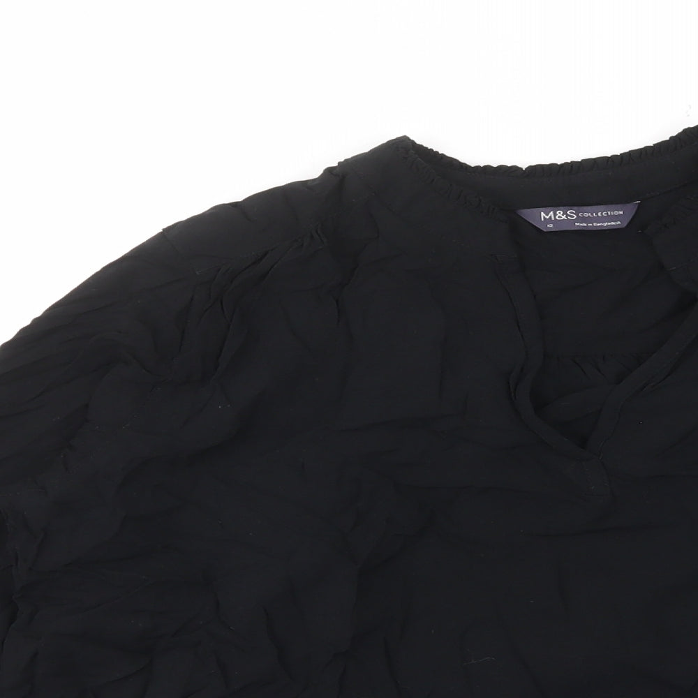 Marks and Spencer Womens Black Viscose Basic T-Shirt Size 12 V-Neck