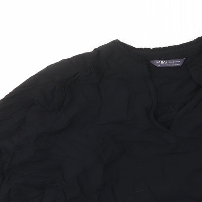 Marks & Spencer Womens Black Viscose Basic T-Shirt Size 12 V-Neck