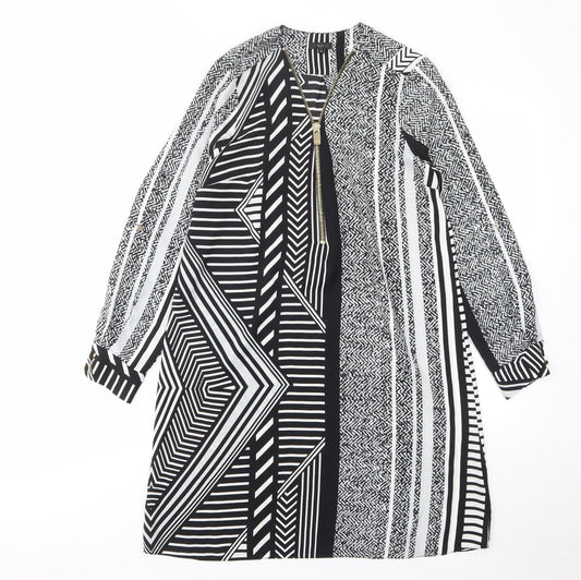 River Island Womens Black Geometric Polyester A-Line Size 10 V-Neck Pullover - Zip