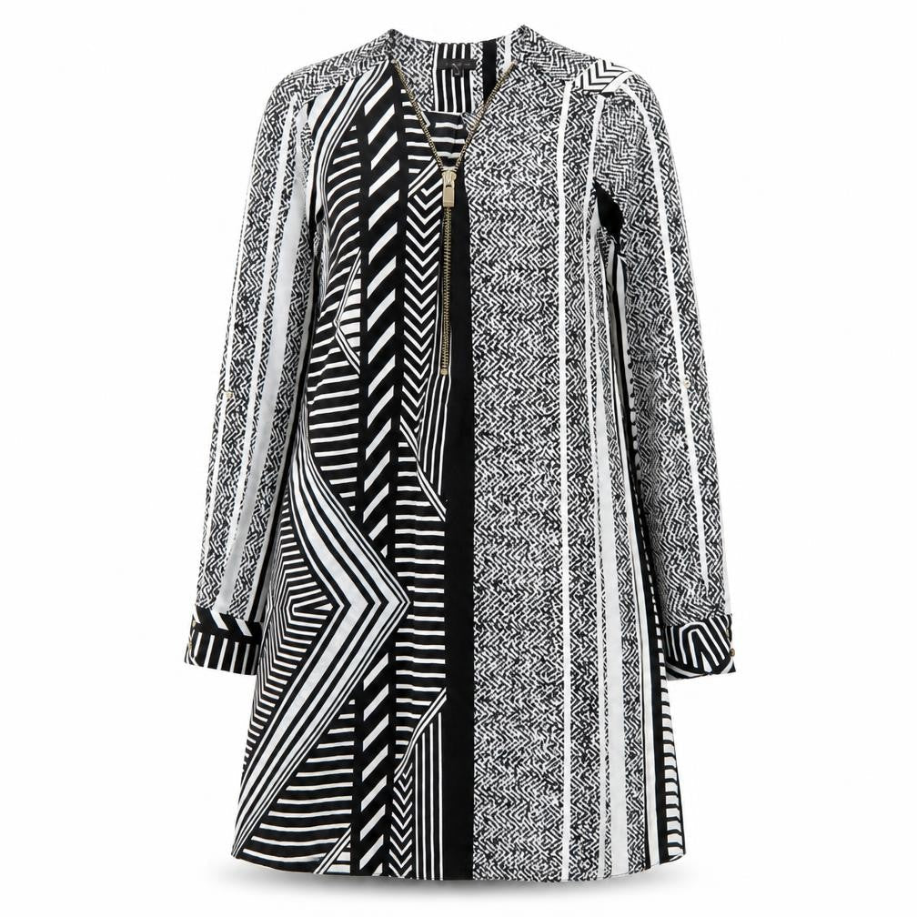 River Island Womens Black Geometric Polyester A-Line Size 10 V-Neck Pullover - Zip