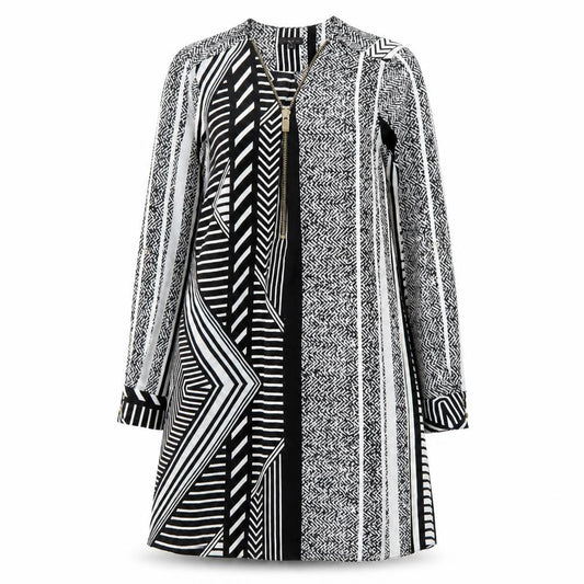River Island Womens Black Geometric Polyester A-Line Size 10 V-Neck Pullover - Zip