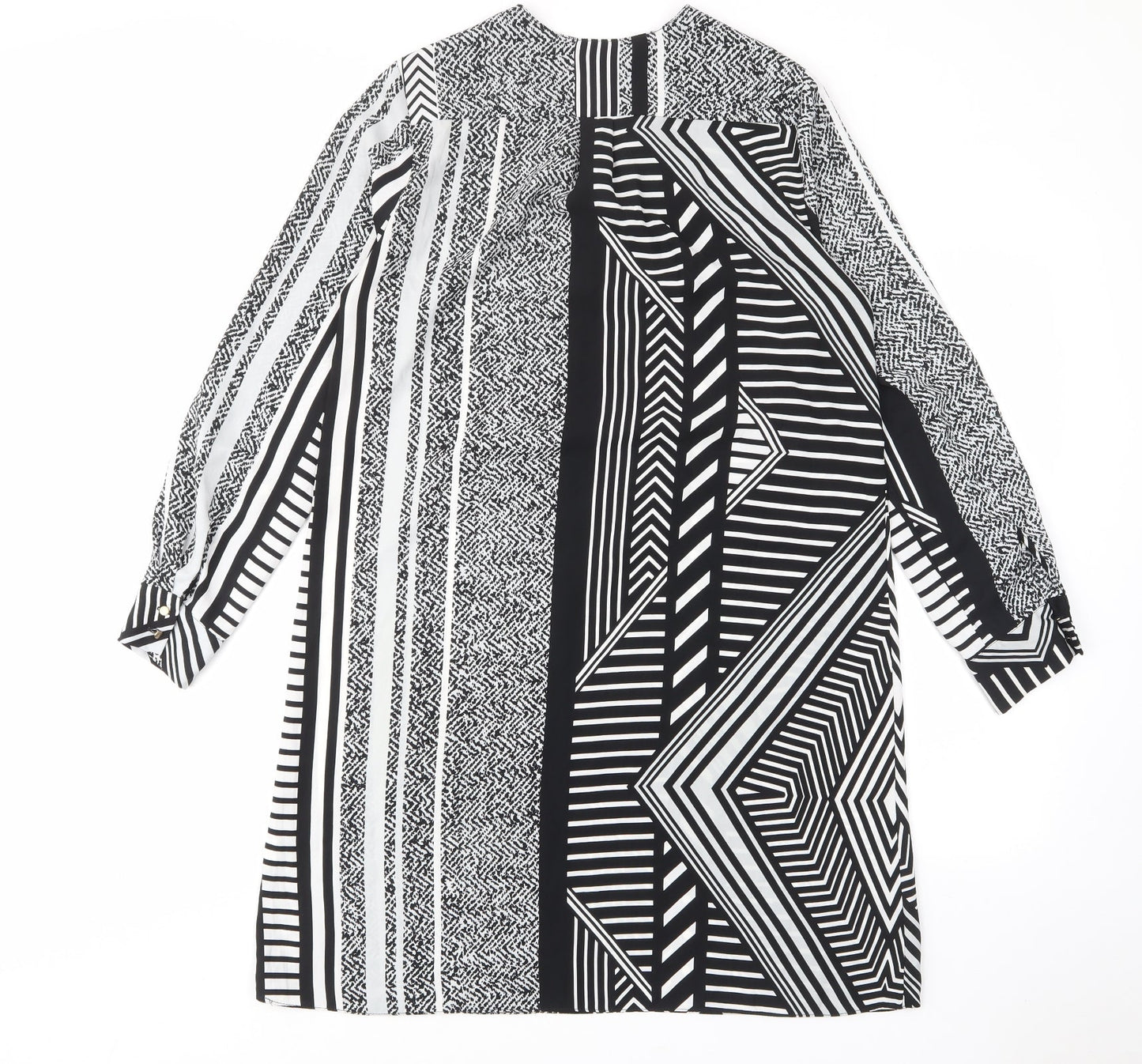 River Island Womens Black Geometric Polyester A-Line Size 10 V-Neck Pullover - Zip
